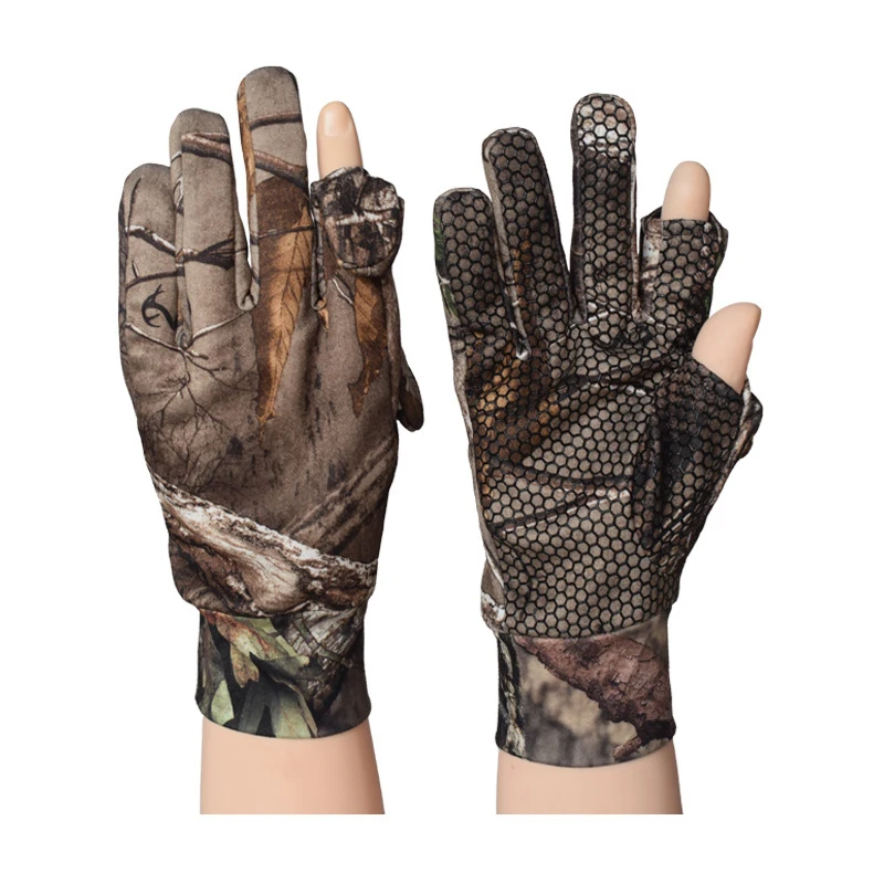 

Thin Fingerless 2 Finger Gel Camouflage Camo Anti-Slip Elastic gloves hunting