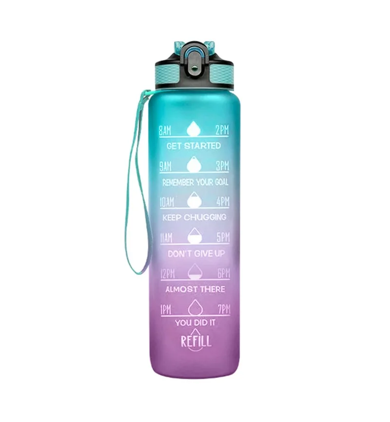 

Flip Top Leakproof BPA Free Fast Flow 32oz Motivational Fitness Sports Water Bottle with Time Marker Removable Strainer, Customized color acceptable