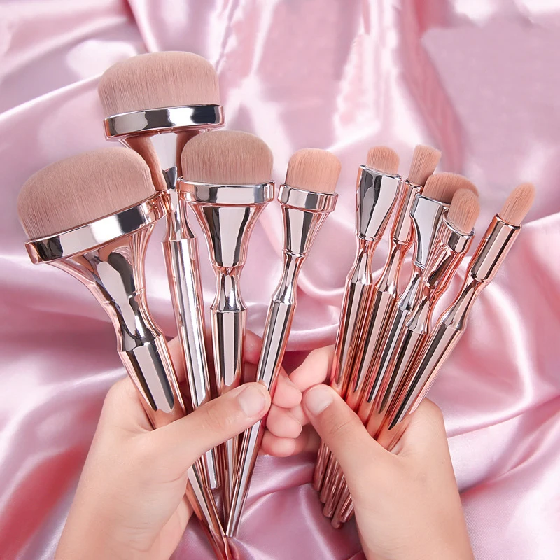 

Custom Your Brand 9PCS Luxury Rose Gold Handle Nude Pink Makeup Brush Set Professional Makeup Brushes Kits Private Label