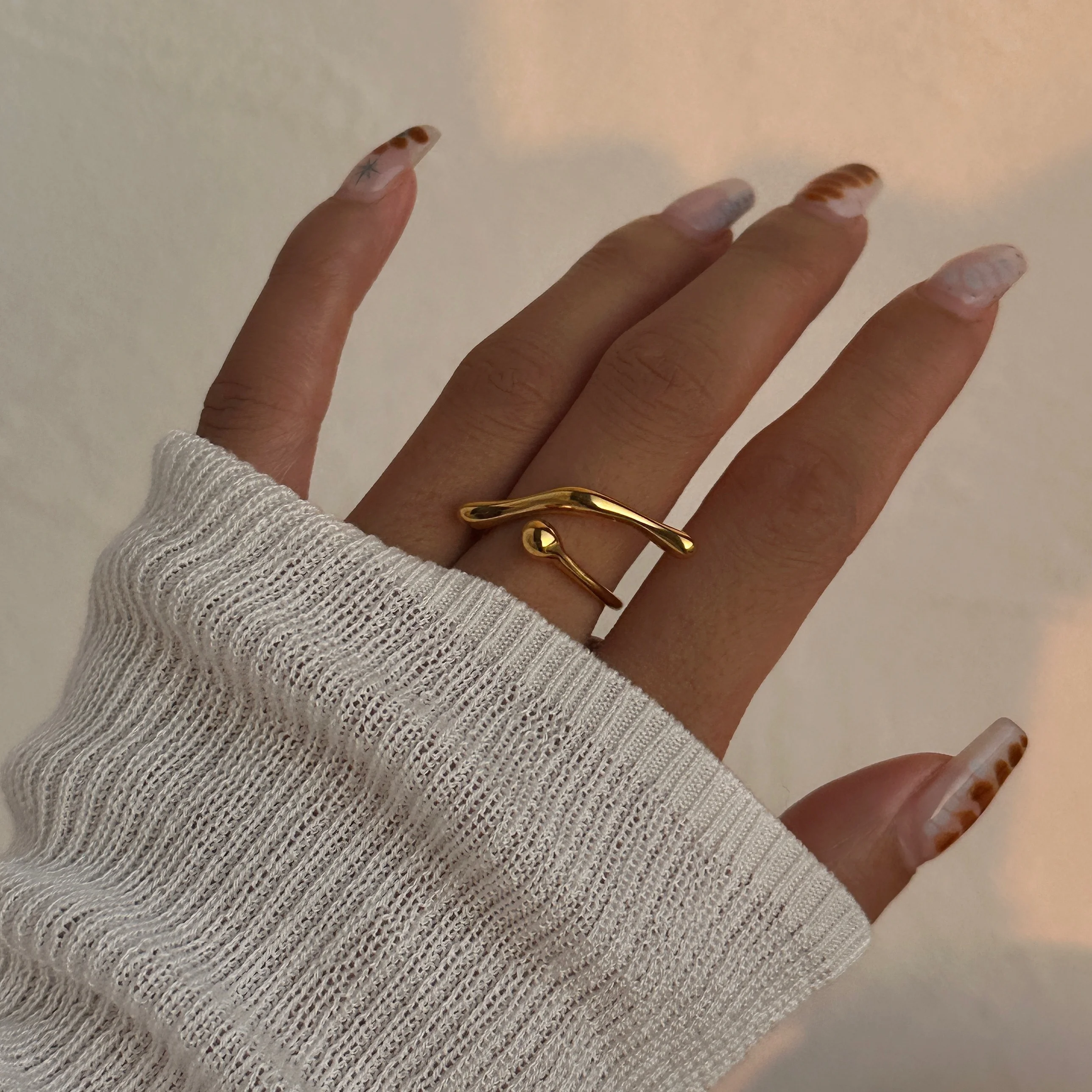 Dazan Summer New Ins Trendy 18k Pvd Gold Plated Stainless Steel Vintage Slim Irregular Twig Minimalist Open Ring For Women