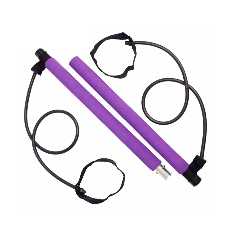 

3D MAX Home Fitness Portable Pilates Exercise Bar Yoga Bar Resistance Band Pilates Bars Pilates Stick, Purple and pink