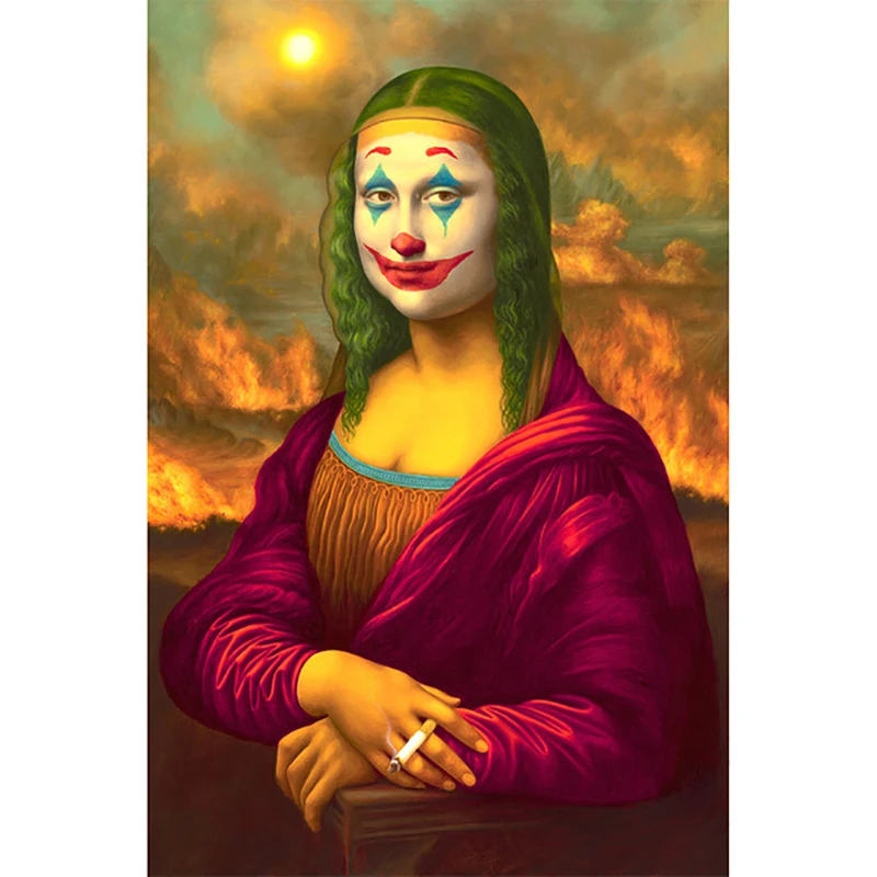 Funny Joker Mona Lisa Smoking Pop Art Canvas Painting Wall Canvas Poster Print Canvas Picture For Living Room Home Decoration