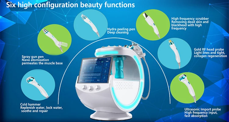 Newest Hydra 2020 Skin Care 7 in 1 Intelligent Ice Blue RF Oxygen hydra  Water Peeling Facial Machine With Skin Analysis