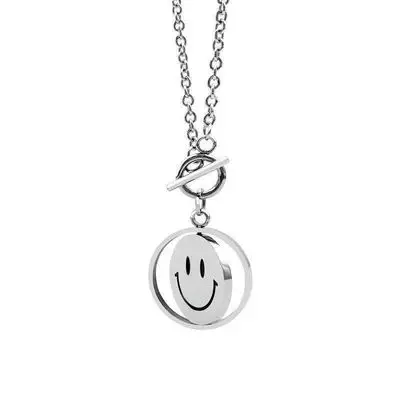 

Stainless Steel Necklace Personality Spinning Necklace Jewelry Smiley Face Necklace for Men Women, Picture shows