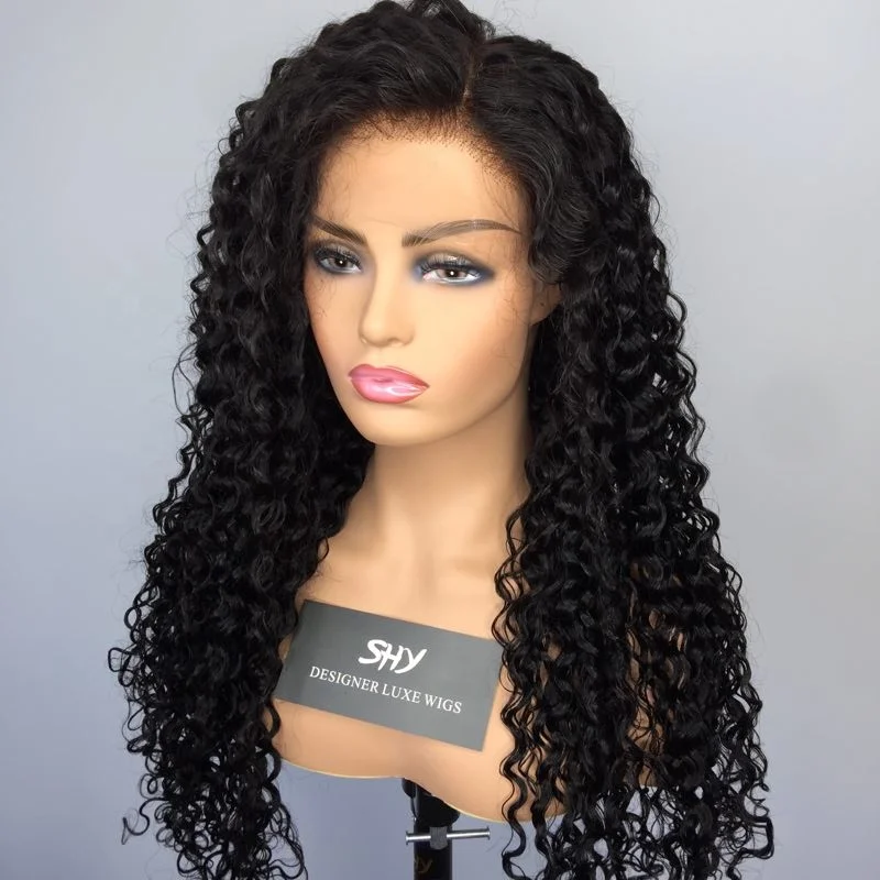 

SHY hair 150% Density Curly 18inch Brazilian Human Hair 13*6 Lace Front Wig With Single Knots