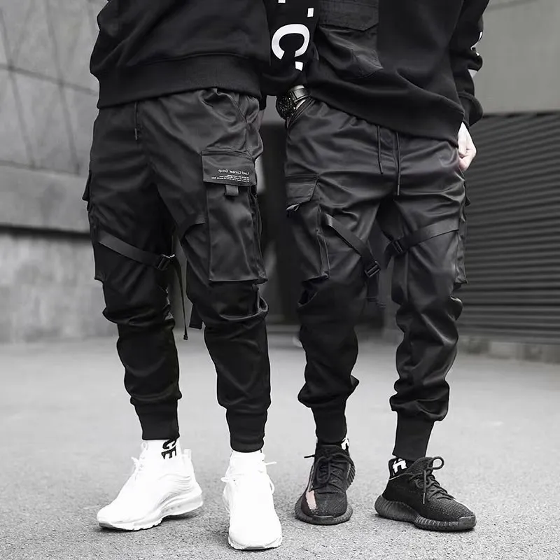

YYTS1070 Unisex Streetwear Cargo Pants Ribbons Joggers Black Designer Sweatpants Track Pants Ninth Pants
