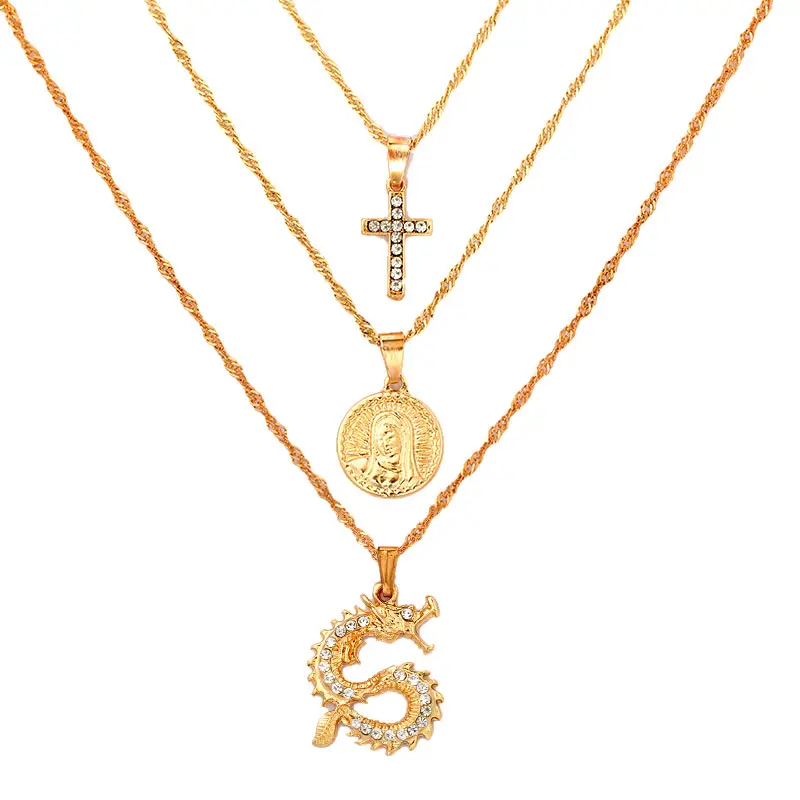 

2020 Combination Zodiac Necklace Custom Letters Gold Plated Jewelry Sets Multi Layer Pendant Necklace, Gold colors