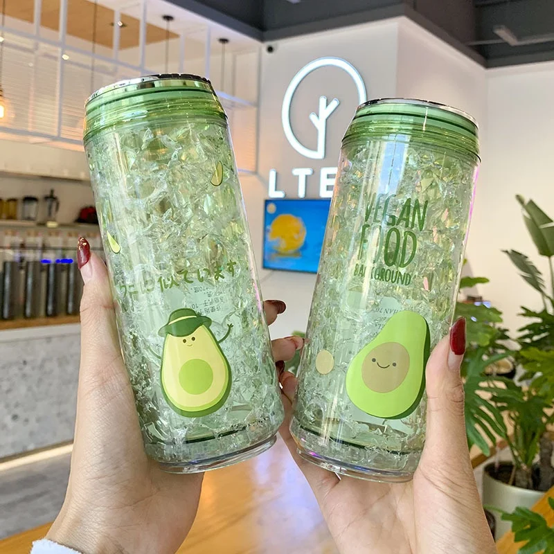 

Fashionable avocado design creative plastic cups summer cold ice water bottle