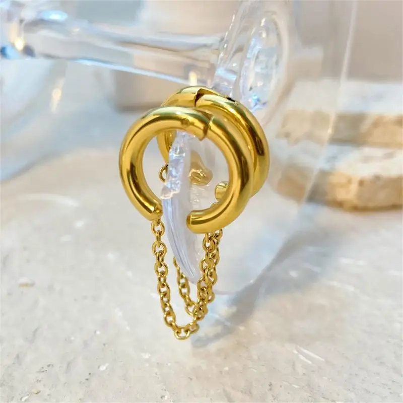 

Delicate openable plain ring metal chain tassel ear bone clip Titanium steel plated with 18k gold without ear hole ear buckle