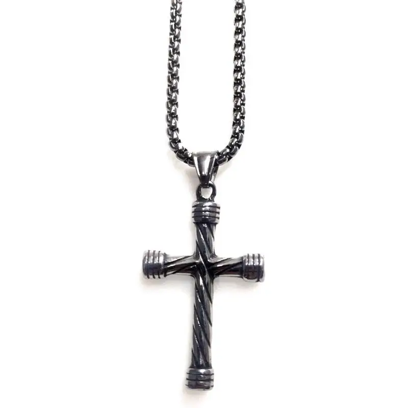 

High Quality Christian Religious Gift Hot Sale Stainless Steel Cross Pendant with 24 Inch Chain, Black silver gold