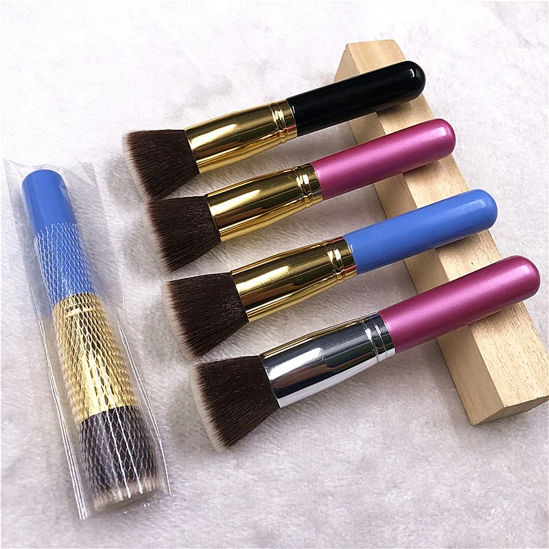 

Good Quality 3 Colors Soft Bristle Flat Blush Foundation Brush Comfortable Natural Wooden Handle Daily Kabuki Makeup Brush