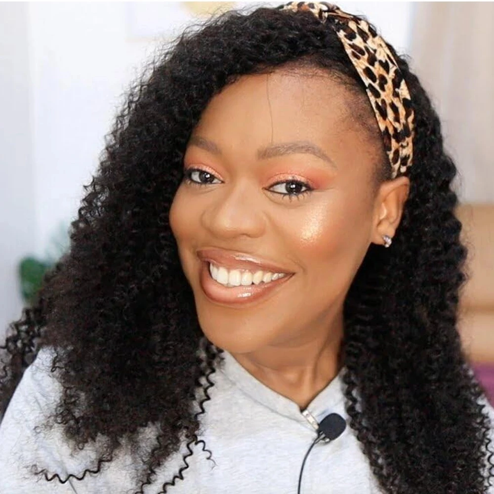 

Glueless WIGMY Afro Kinky Curly Silk Headband Wig Human Hair for Black Women Brazilian Half Wigs for Black Women