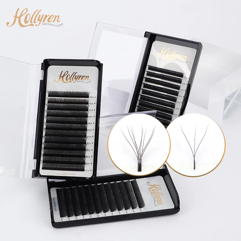 

Hollyren 3D Clover Premade Volume Fans Eyelash Extension W Shape Automatic Flowering Eyelashes Soft Light Individual Mink Lashes