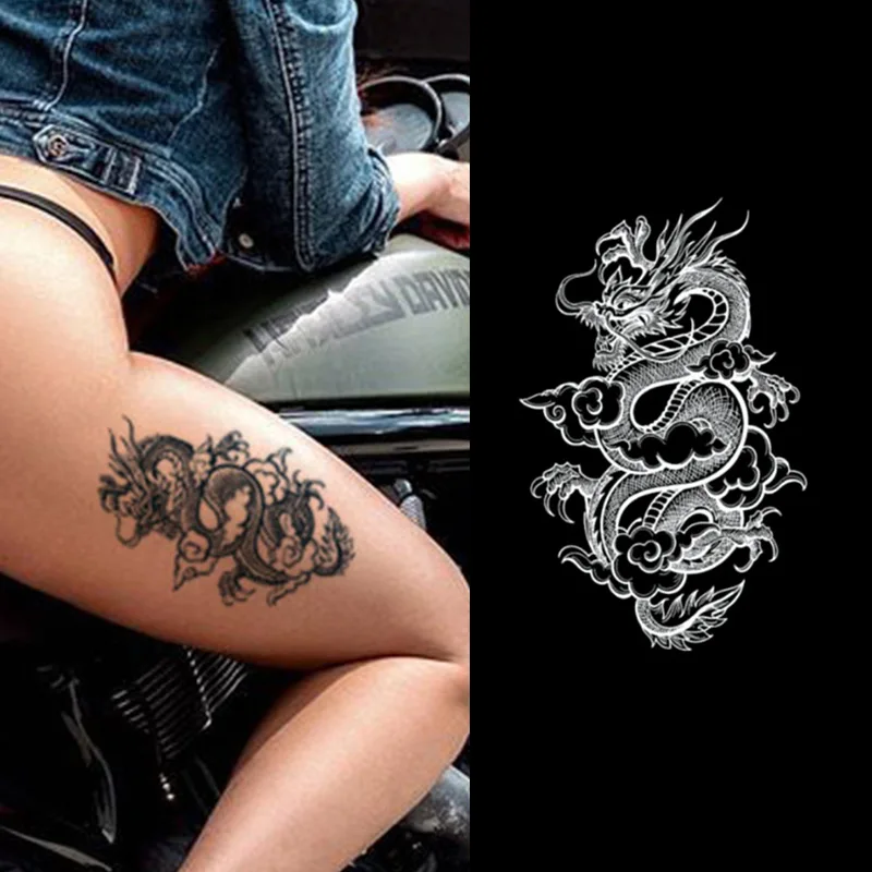 

Dragon custom Temporary Henna Tattoo Sticker Stencil Hand Tattoo with Flower Black Waterproof tato Vinyl PVC body Tattoo Sticker