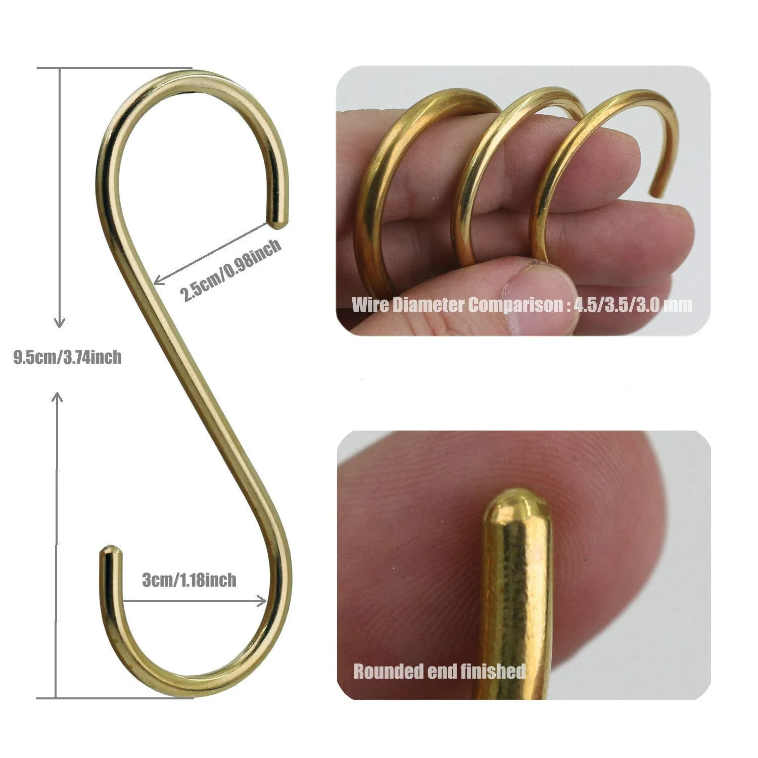 10 Counts Pure Copper Heavy Duty Solid Brass Hanging S Shaped Hooks