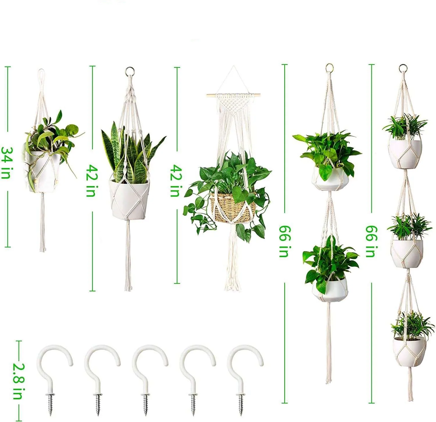 

Macrame Plant Hangers 5-Pack sets with 5 Hooks Indoor Outdoor Hanging Planter Plant Holder Stand Flower Pots Boho Home Decor