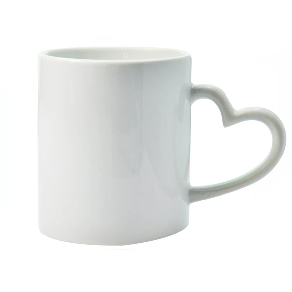 

ZY25 Wholesale Personalized DIY Advertising Cups White Thermal Transfer Coating Blank Cup Heart-shaped Handle Sublimation Mug
