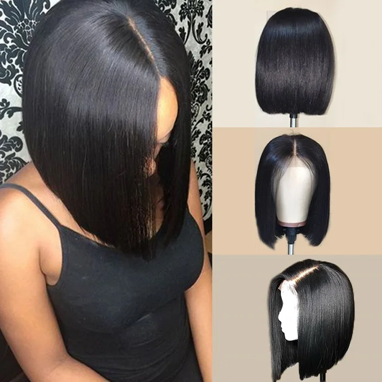 

Unique Design 8 Inch Peruvian Human Hair Lace Front Closure Short Bob Wig Wholesale Straight Human Hair Bob Peruvian Wigs