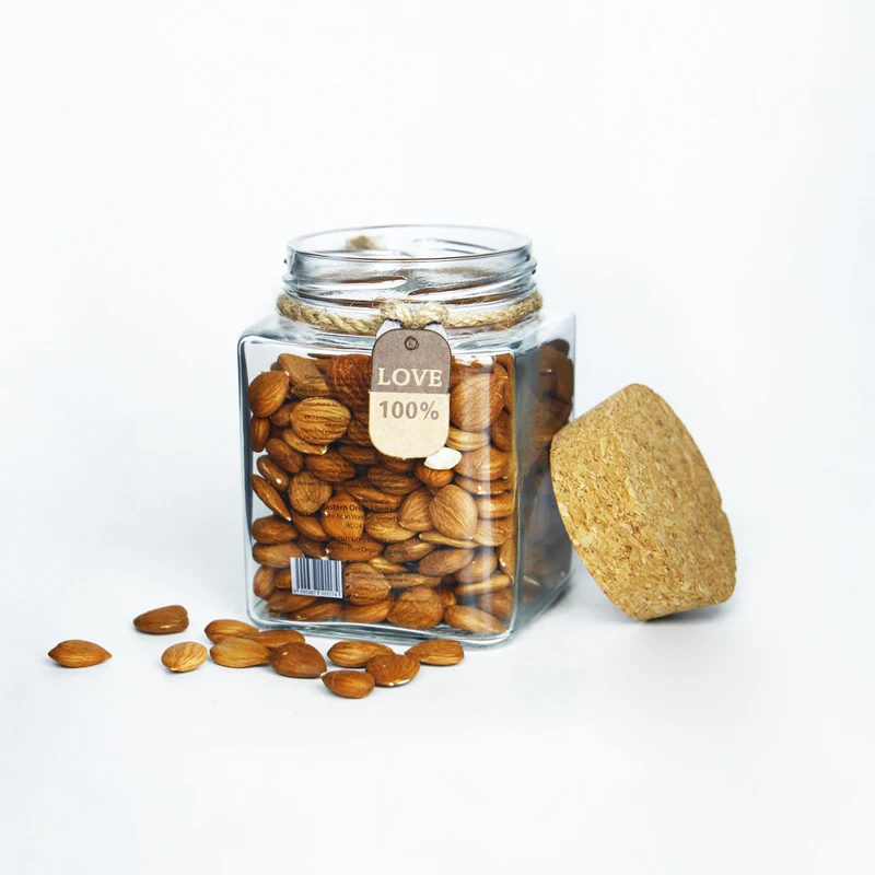 Food Storage 8oz Square Nuts Glass Jar With Cork Lid For Table