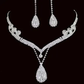 

Wedding Prom Bridal Crystal Rhinestone Tear Drop Necklace Earrings Jewelry Sets