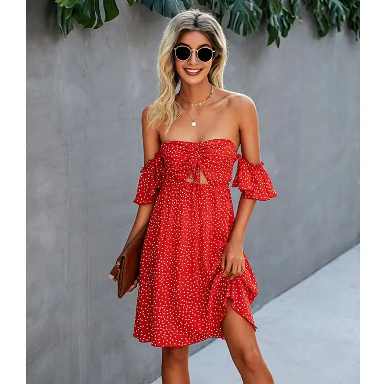 

PEARL Robe Femme Summer Off Shoulder Spot Printed Woman Sexy Dress Women Clothing Dresses 2021