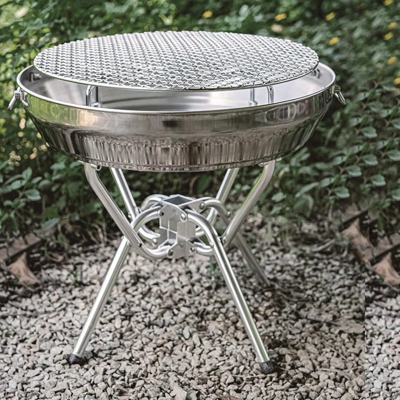 

Portable Hiking Camping Stainless Steel Bonfire Frame Stove For BBQ Wood Burning heating furnace, Silver only