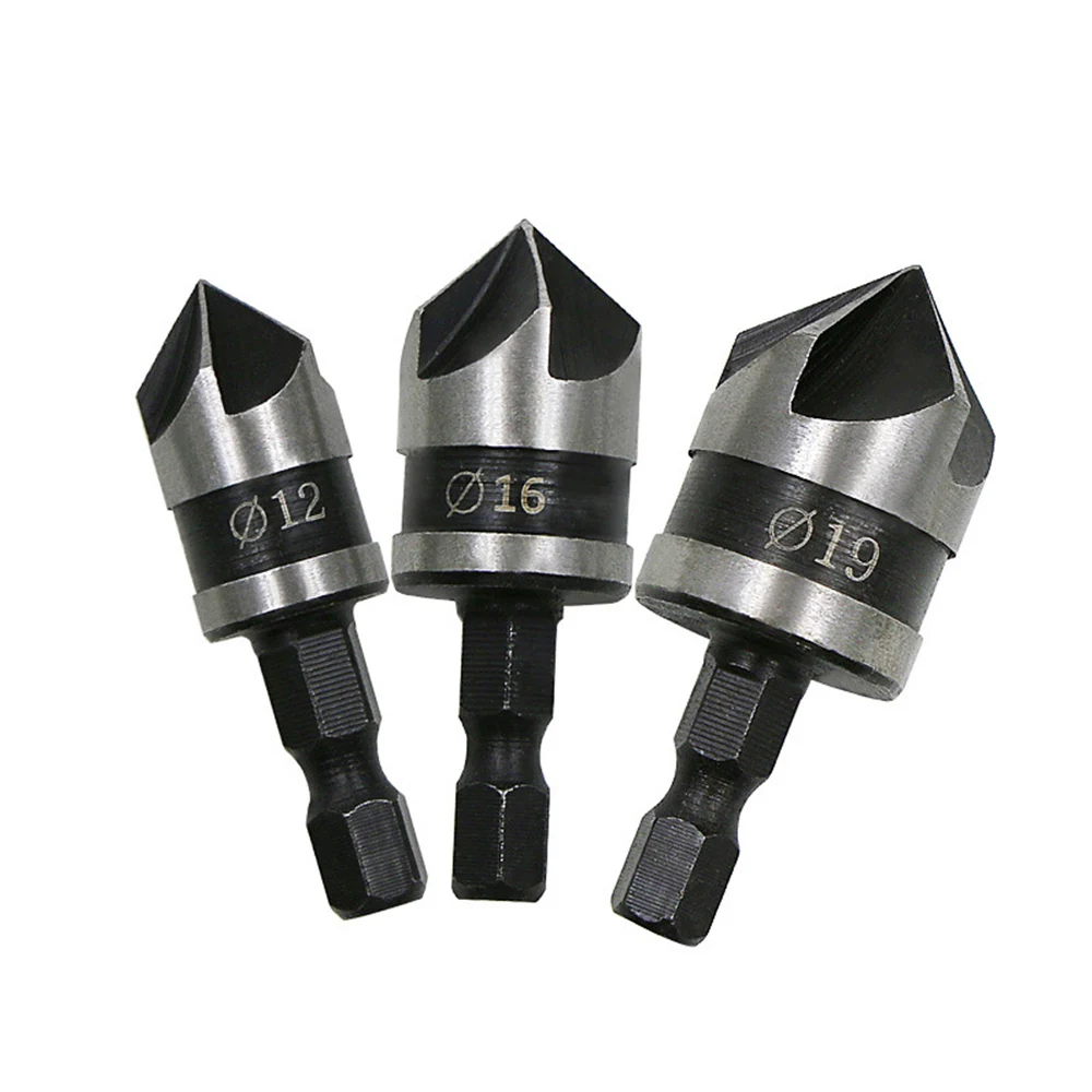 Cross Border Carbon Steel 90 Degree Hexagonal Handle Five Edge Chamferer Three Piece 12mm19 Black Spot Facer Woodworking Hole Op