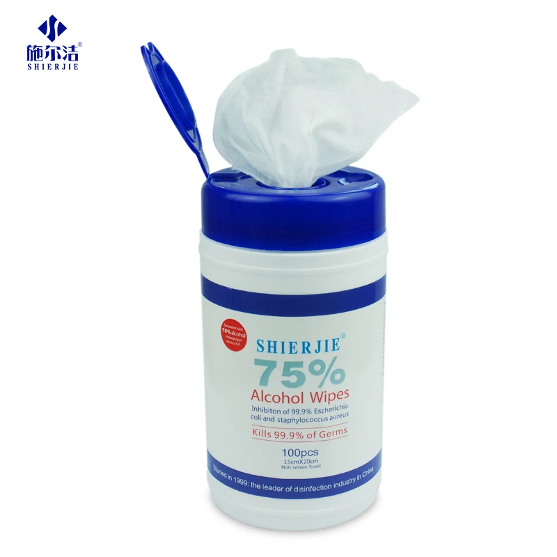 

OEM 100pcs disposable 75% alcohol sterilization wipes in tub for hands and surfaces