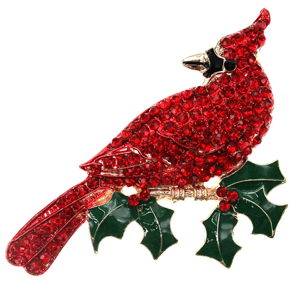 

90mm Large Luxury Red Rhinestone Crystal Bird Brooches Christmas Animal Cardinal Bird Brooch Pin For Women, As your request