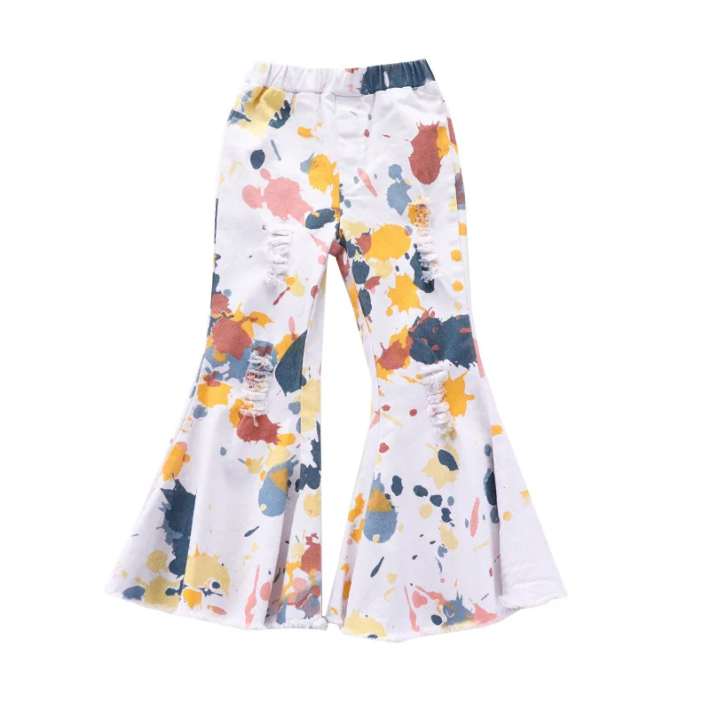

Nian OEM pantalon fille print leisure autumn denim stretch girls pants&trousers, White