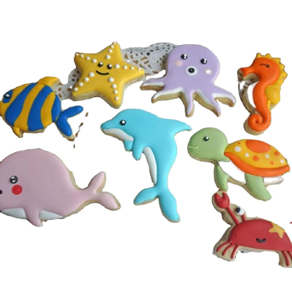 

8pcs/set Sea Creatures Cookie Cutter Mold Whale Dolphin Octopus Crab Turtle Fondant Cake Tools Biscuit Moulds, White