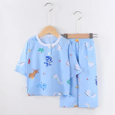 

Thin section children cotton pajamas boy home service suit short sleeves pajamas set, Yellow,white,pink,blue,brown,red,gray