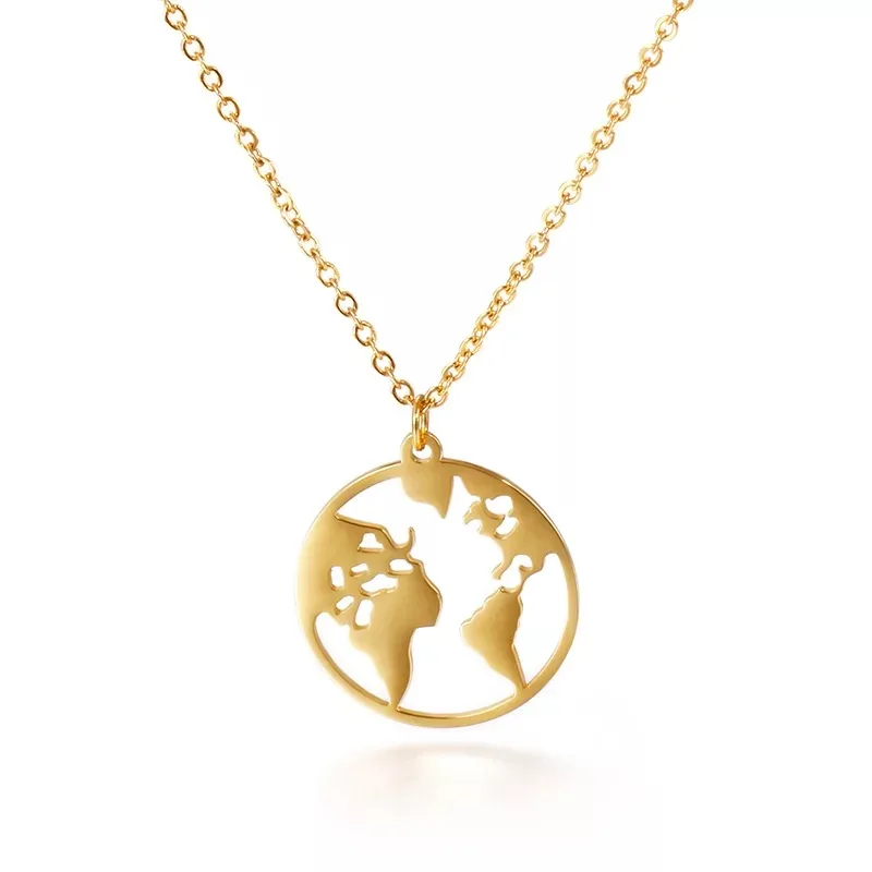 

Gold Plate World Peace Earth Map Planet Pendant Necklace Stainless Steel Jewelry
