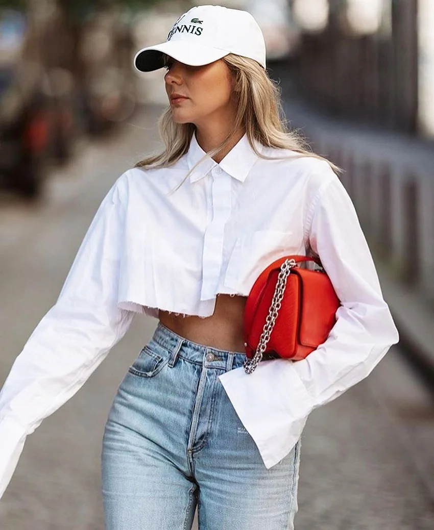 

2021 Women Sexy New Fashion Long Sleeve Top White Streetwear Shirt Blouse