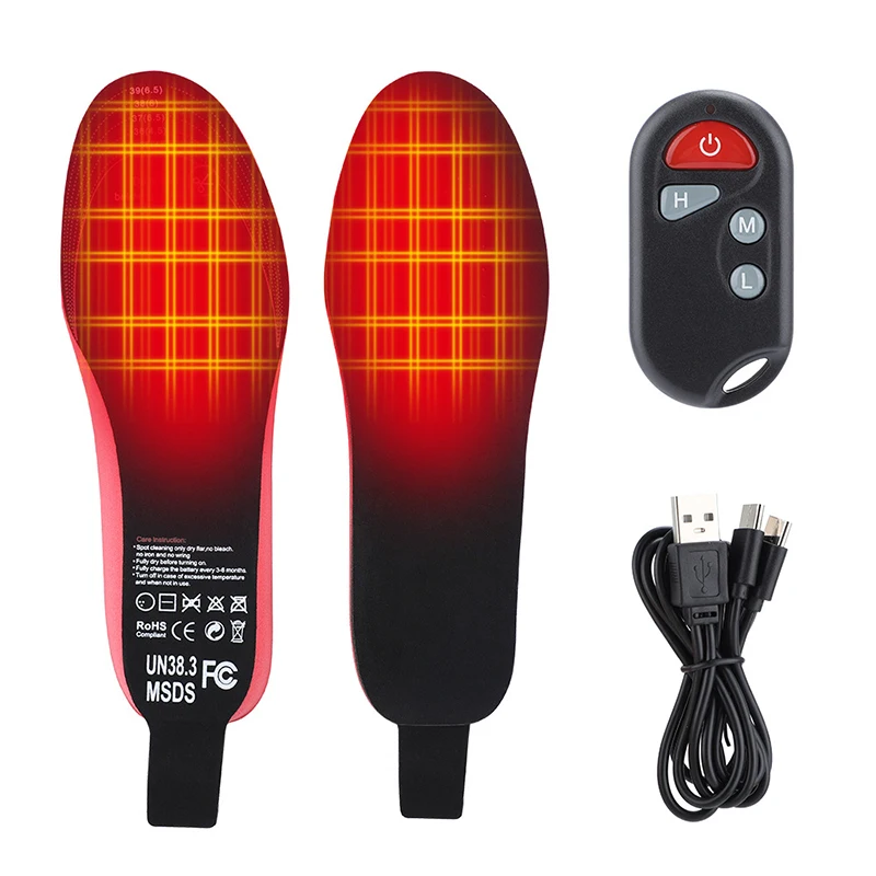 

USB Rechargeable Heated Shoes Insoles With 3 Heating Level Settings And Remote Control For Camping Hunting Hiking Outdoor