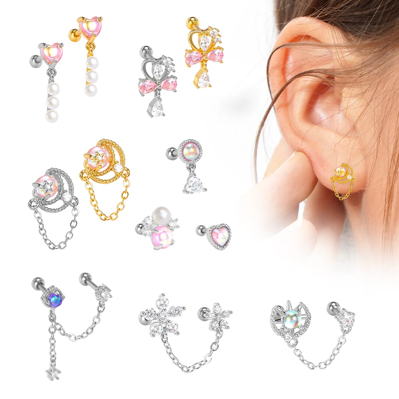 

POENNIS piercing jewelry manufacturer ear cartilage piercing stud 8 brass heart helix lobe screw back earring, Gold/silver