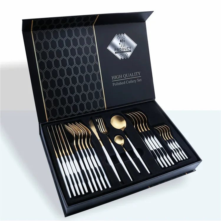 

Dropshipping Low MOQ 24pcs Cutlery Gift Set Flatware Silverware Set Stainless Steel Cutlery Set, Silver/rose gold/gold/black/gold+color handle