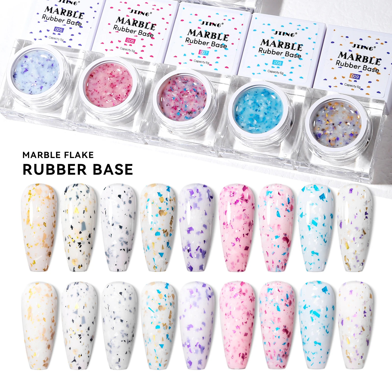 

JTING Hot selling new trend 9colors collection high pigment top quality marble flake rubber base nail gel polish OEM custom logo