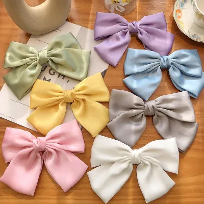 

Sweet Girl Hair Accessories Multicolor Oversize Bow Spring Clip Solid Color Fabric Bow Ponytail Clip
