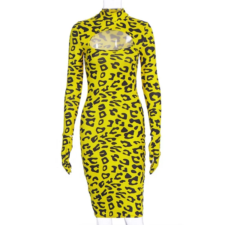 New Style Bodycon Cheetah Prints Long Sleeve Mini Dress With Great