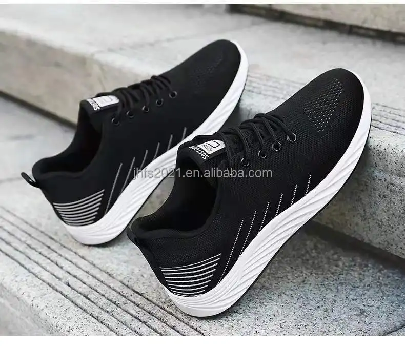 

J&H fashion 2022 New Arrivals Zapatillas Mujer Sneakers Women Running Rubber Shoes Basic Stripe Design White Sole Black Color, 2 colors as picture