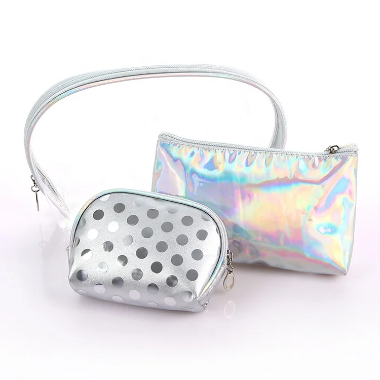 

Private Label Toiletry Bag Travel Portable 3pcs Polka Dot PVC Makeup Bags, Pink, blue, gold, silver