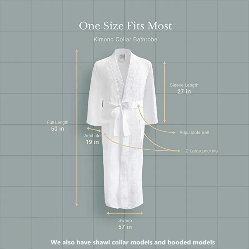 
Hotel Waffle Bathrobes with Customized Embroidery logo - 100% Egyptian Cotton Hotel Spa Waffle Bathrobe Set 