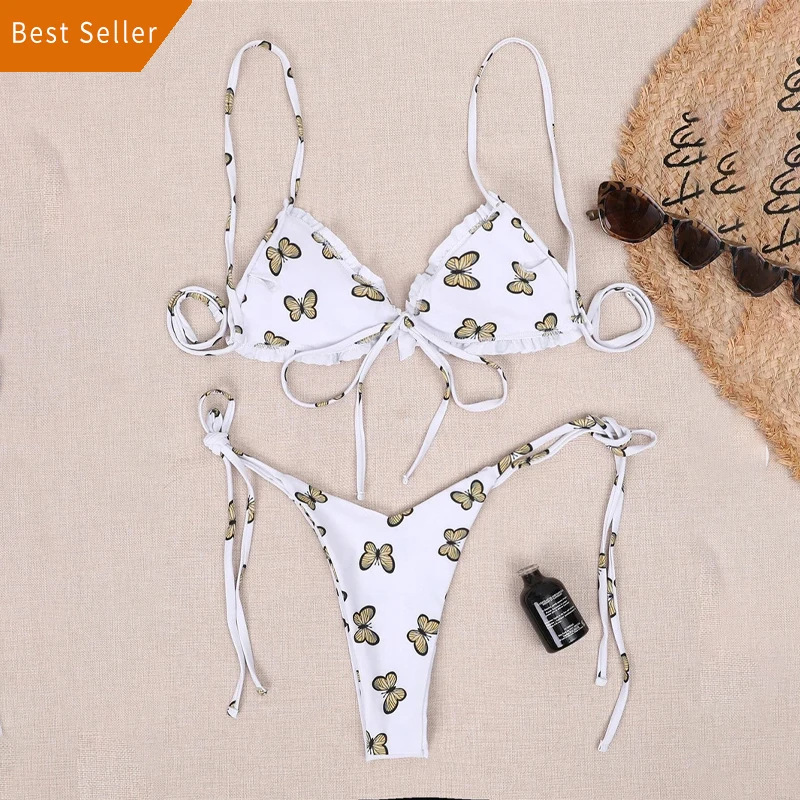 

Women Bikini swimsuit Butterfly Print Strapless swimsuit Push Up Padded Female Bathing low Waisted Brazilian Girls Sexy Swimwea