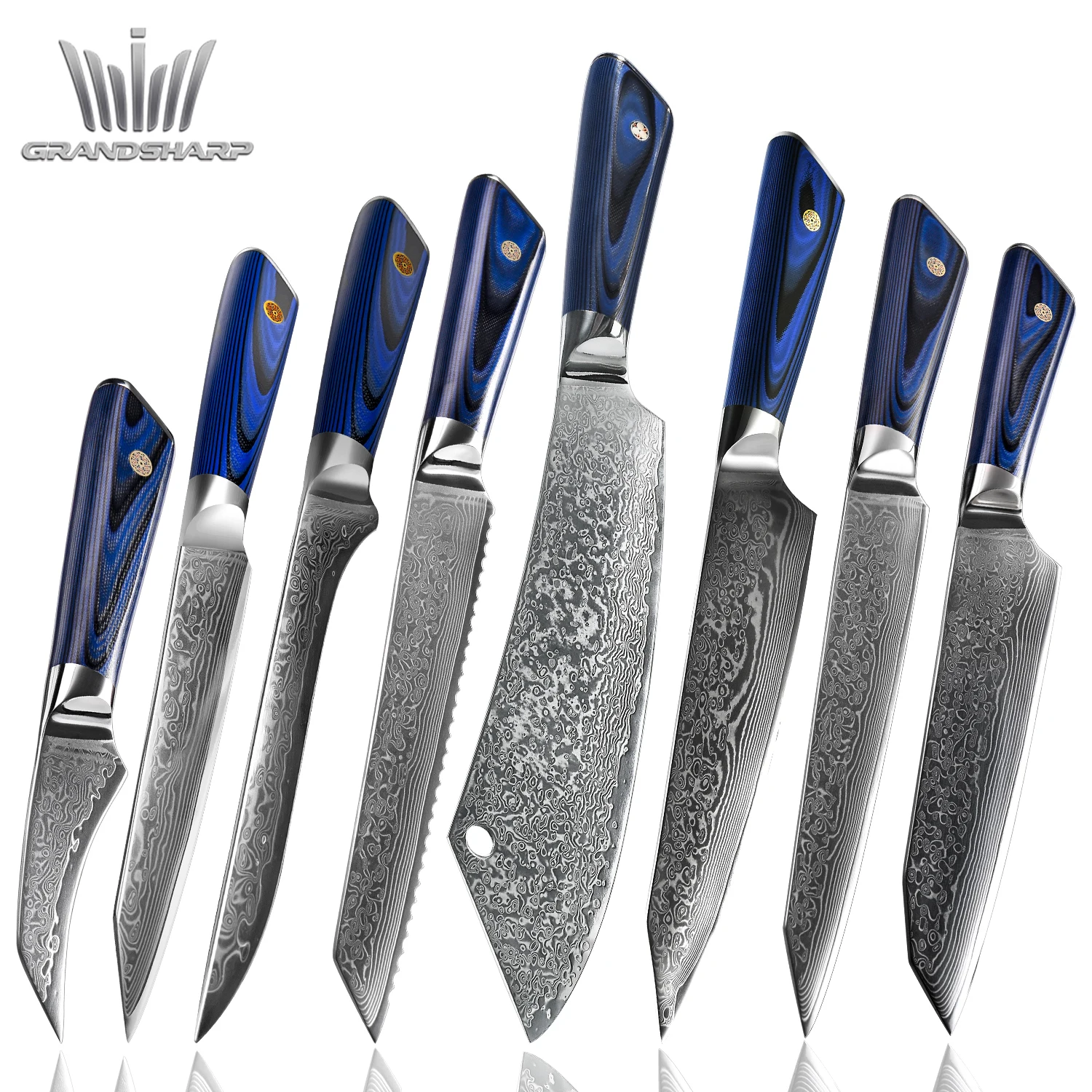 

Professional AUS10 67 Layers Damascus Japanese Knife Set Slicing Paring Bread Cleaver Gyuto Kitchen Chef Knives with G10 Handle