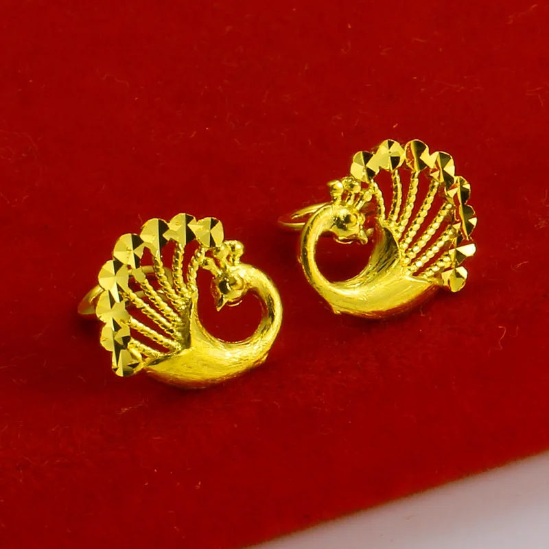 

Certified Gold Earrings 9999 Pure Gold Women's Pure Earrings Wedding Jewelry Peacock Phoenix Real Gold Jewelry