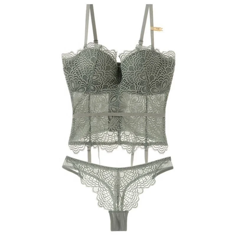 

Women's Deep V Sexy Lace Shapewear Gathering 2 Piece Set of Body suit, Customer's require