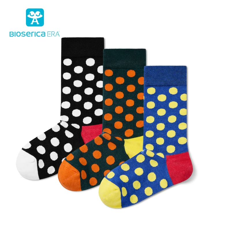 

Bioserica Era Hot sell Anti bacterial custom logo colourful women cotton fashion cute dotted crew socks 3 pairs/pack