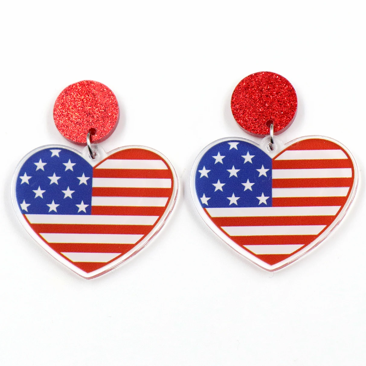 

ERS634ER1420 (1pair) 4th of July Independence Day Dangle Earrings American Flag Heart Statement Acrylic Jewelry For Women