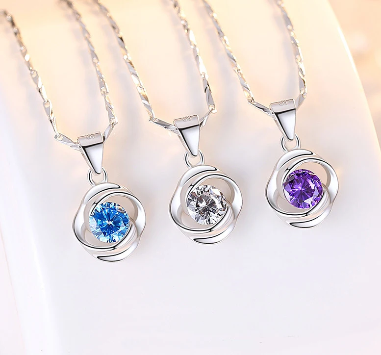 

Fashion Hot Sell Zircon Diamond Women Romantic Sterling Silver Screw Flower Pendant Jewelry For Necklace